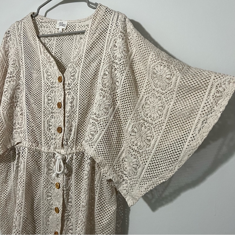 Ava James Crochet Kimono Dress Swim Cover Sz L - Picture 3 of 6